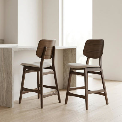 Wood Upholstered Counter Height Bar Stools for Kitchen Island, Walnut, Set of 2