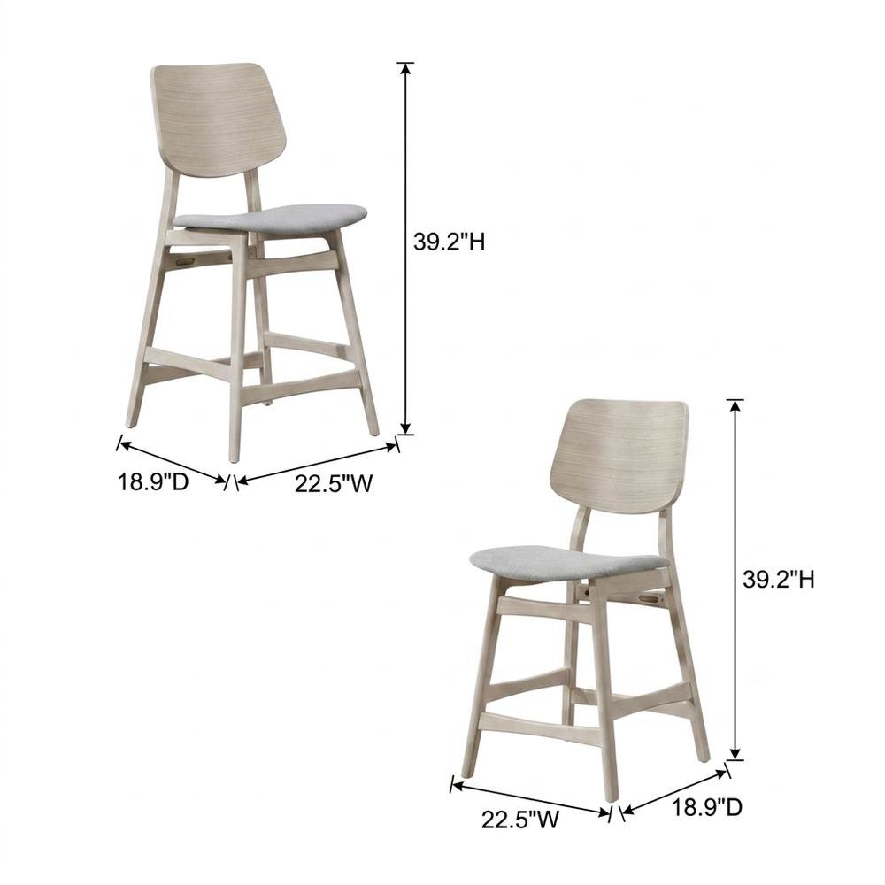 Wood Upholstered Counter Bar Stools for Kitchen Island, White Ash, Set of 2