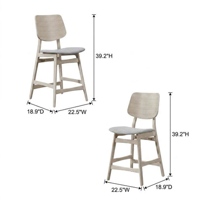 Wood Upholstered Counter Bar Stools for Kitchen Island, White Ash, Set of 2