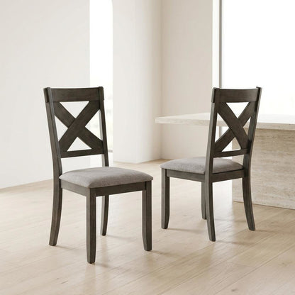Solid Wood and Fabric-Upholstered Rustic Side Chair, Rustic Brown, Set of 2