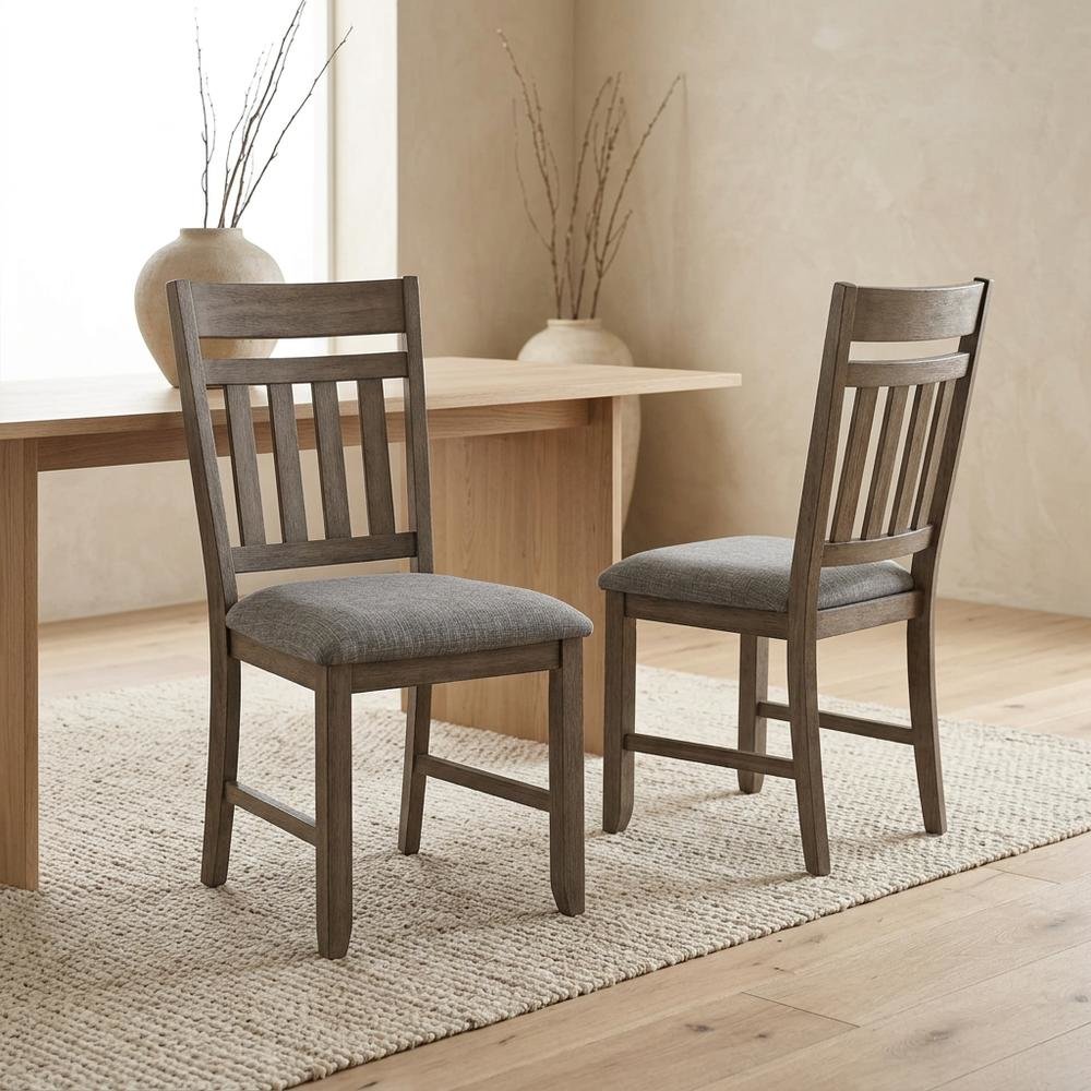 Solid Wood Upholstered Dining Chair for Kitchen and Dining Room, Brown, Set of 2