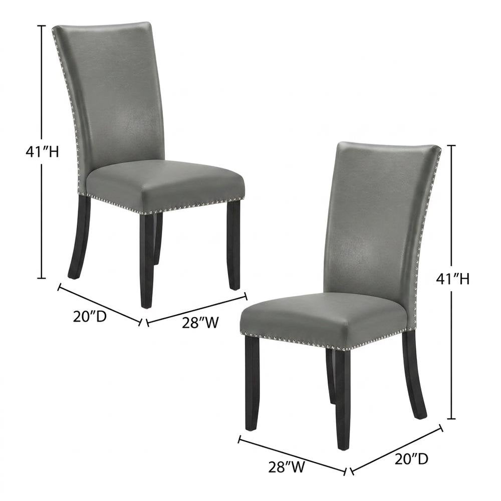 Solid Wood and Vinyl Upholstered Dining Chairs for Dining Room, Grey, Set of 2
