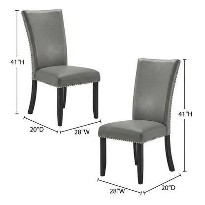Solid Wood and Vinyl Upholstered Dining Chairs for Dining Room, Grey, Set of 2
