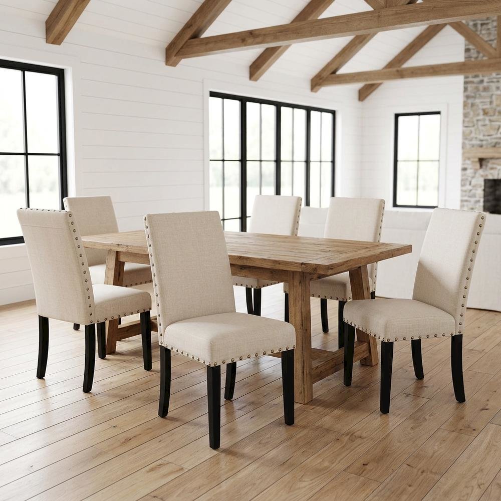 Solid Wood Dining Chairs for Kitchen Table and Dining Room, Beige, Set of 6