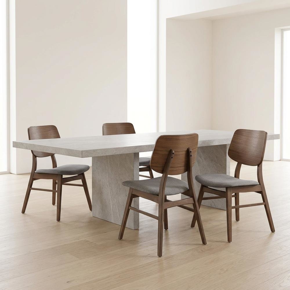Solid Wood Upholstered Dining Chairs, Dark Gray, Set of 4