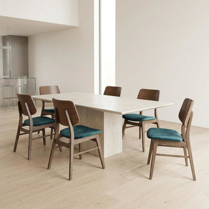 Solid Wood Upholstered Dining Chairs for Kitchen or Dining Room, Teal, Set of 6