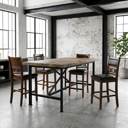 Solid Wood Upholstered Counter Height Dining Chairs, Brown, Set of 6