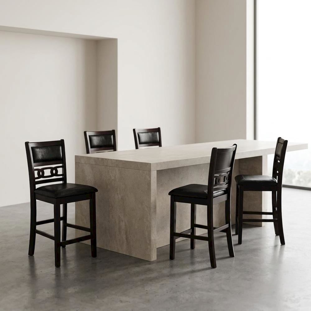Solid Wood Upholstered Counter Height Dining Chairs, Ebony, Set of 6