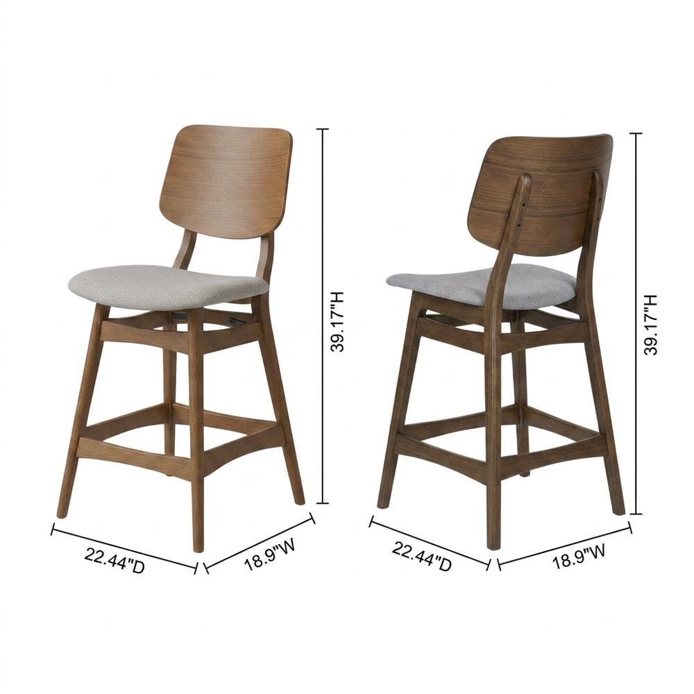 Solid Wood Counter Height Bar Stools, Fabric-Upholstered Kitchen Chairs,Set of 4