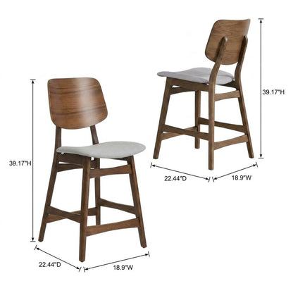 Solid Wood Counter Height Bar Stools with Back for Kitchen, Dark Gray, Set of 6