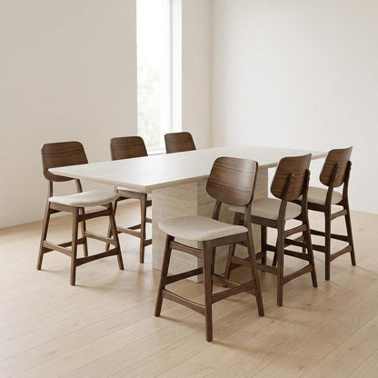 Solid Wood Upholstered Counter Height Bar Stools with Backs, Set of 6