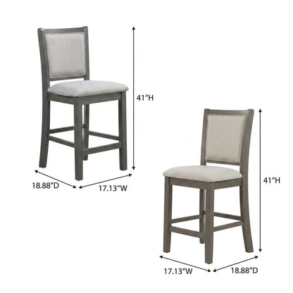 Solid Wood Counter Height Bar Stools with Polyester Upholstered Seats, Set of 4