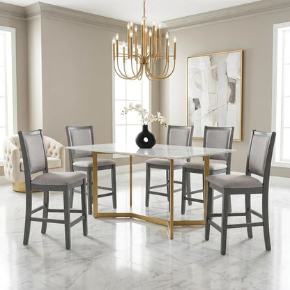 Solid Wood Counter Height Bar Stools with Polyester Upholstered Seats, Set of 6
