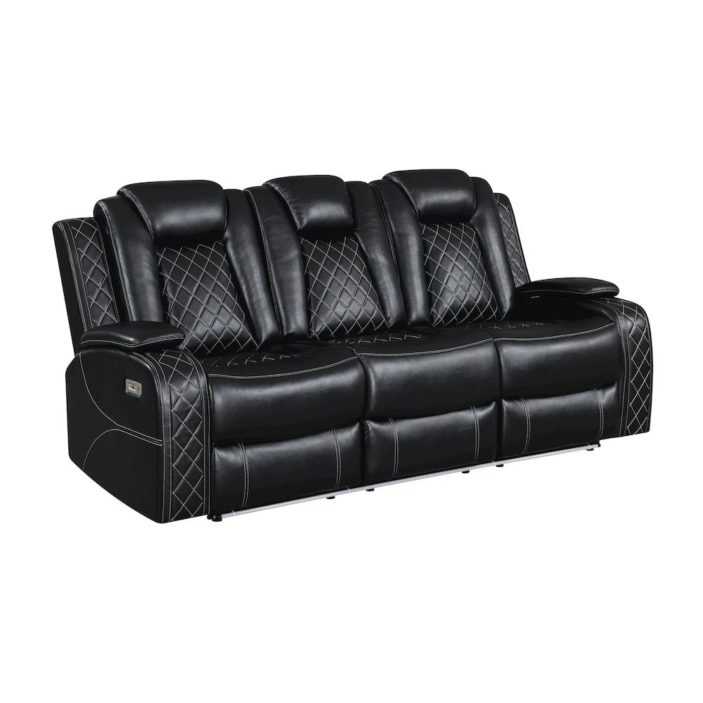 Orion II 3-Pc Faux Leather Power Sectional, Black