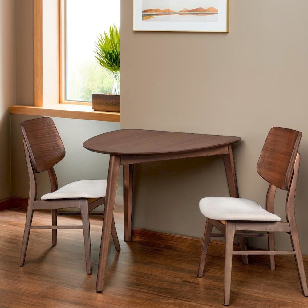 Solid Wood Corner Table with 2 Chairs in Brown, Ideal for Dining Areas