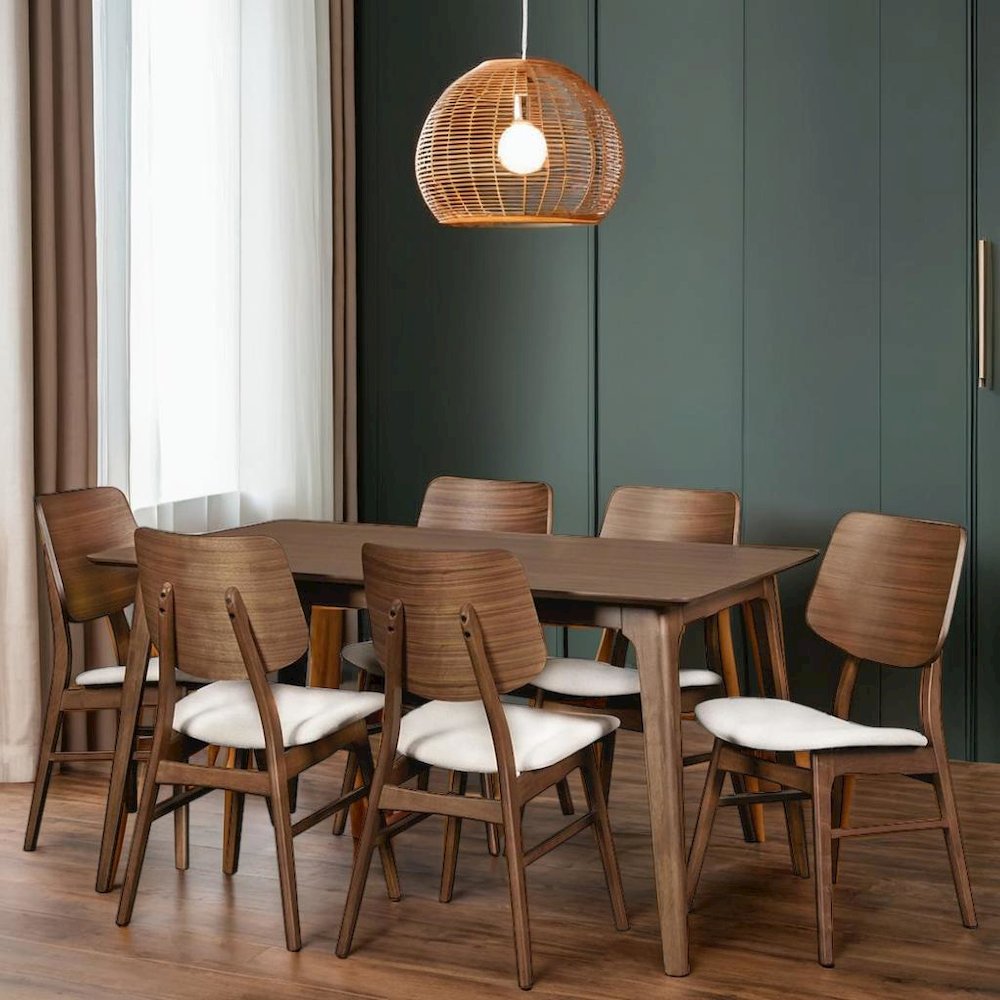 Elegant Brown Solid Wood Dining Set with Table and 6 Chairs for Home Use
