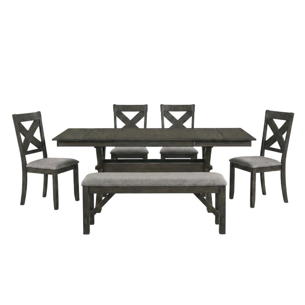 Solid Wood Dining Table Set with Chairs and Bench for Dining Room, Brown