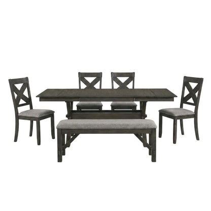 Solid Wood Dining Table Set with Chairs and Bench for Dining Room, Brown