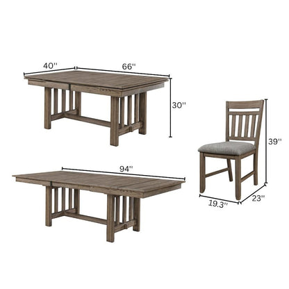 Brown Solid Wood Extendable Dining Table Set for 6 with Matching Chairs