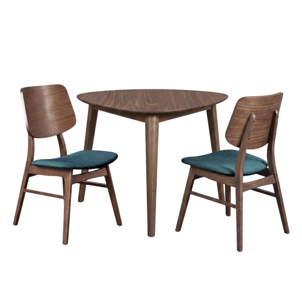 Solid Wood Corner Table Dining Set with Fabric-Upholstered Side Chairs, Teal