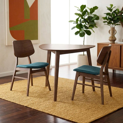 Solid Wood Corner Table Dining Set with Fabric-Upholstered Side Chairs, Teal