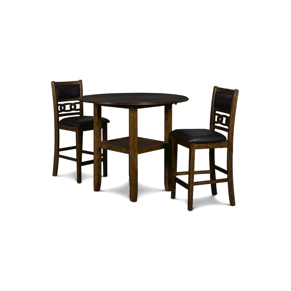 Gia 3-Piece 42" Wood Counter Drop Leaf Table Set, Brown