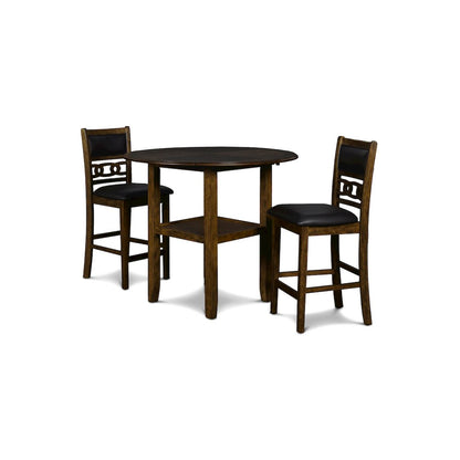 Gia 3-Piece 42" Wood Counter Drop Leaf Table Set, Brown