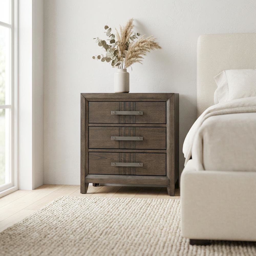 Walnut Nightstand with Distressed Finish and Ball Ing Drawer Glides