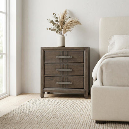 Walnut Nightstand with Distressed Finish and Ball Ing Drawer Glides