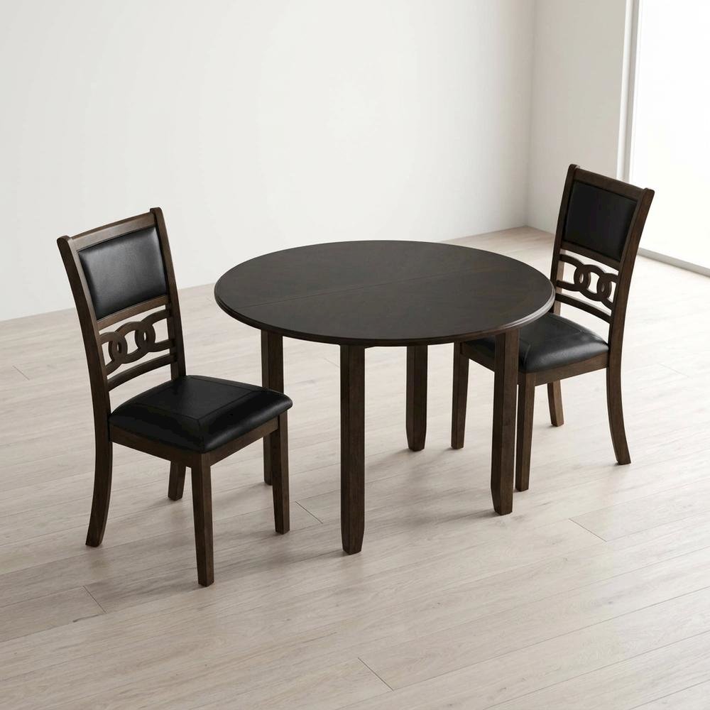 Solid Wood Drop Leaf Dining Table with 2 Chairs in Warm Brown