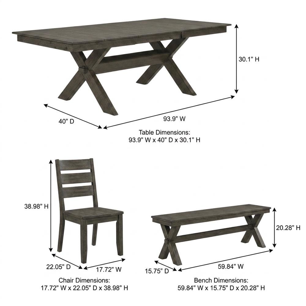 Solid Wood Dining Table Set with Chairs and Bench for Dining Room, Brown