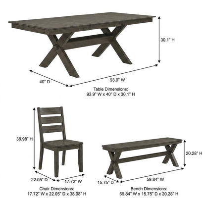 Solid Wood Dining Table Set with Chairs and Bench for Dining Room, Brown