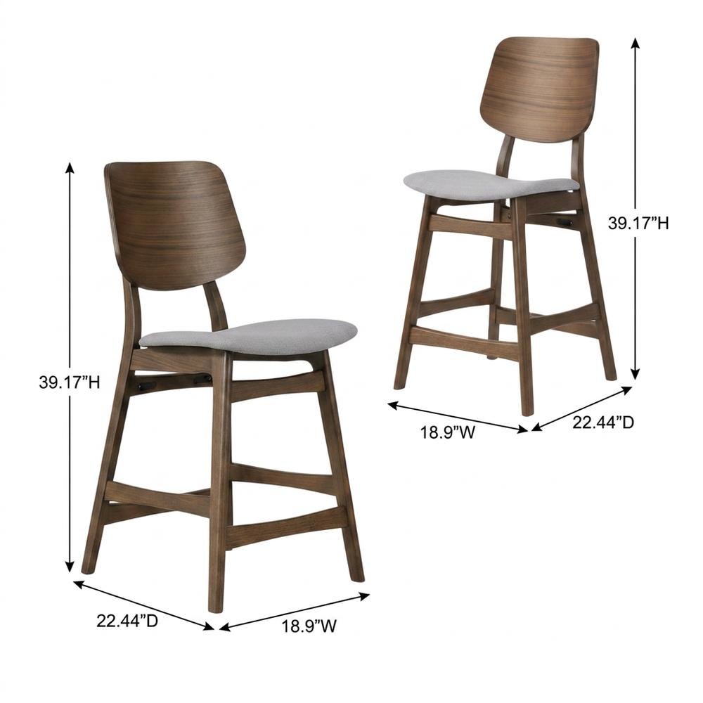 Solid Wood Counter Stools with Upholstered Seat, Dark Gray, Set of 2
