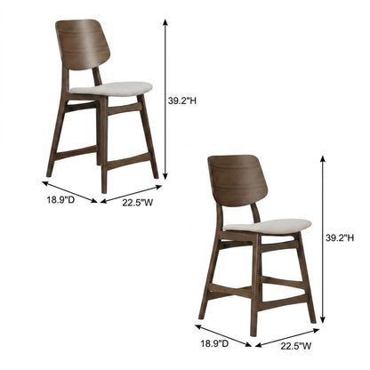 Wood Upholstered Counter Height Bar Stools for Kitchen Island, Walnut, Set of 2