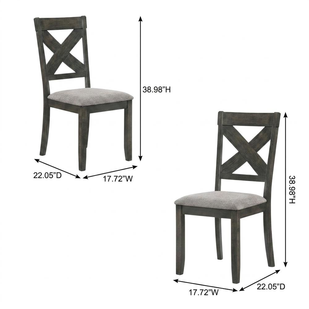 Solid Wood and Fabric-Upholstered Rustic Side Chair, Rustic Brown, Set of 2