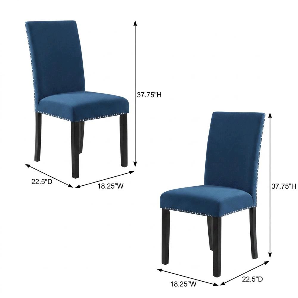 Velvet Upholstered Dining Chair with Wood Legs for Dining Room, Blue, Set of 2