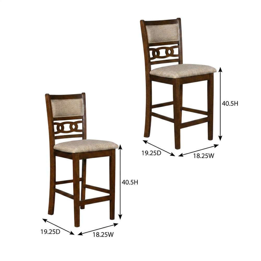 Solid Wood Counter Height Bar Stools, Upholstered Back, Cherry, Set of 4