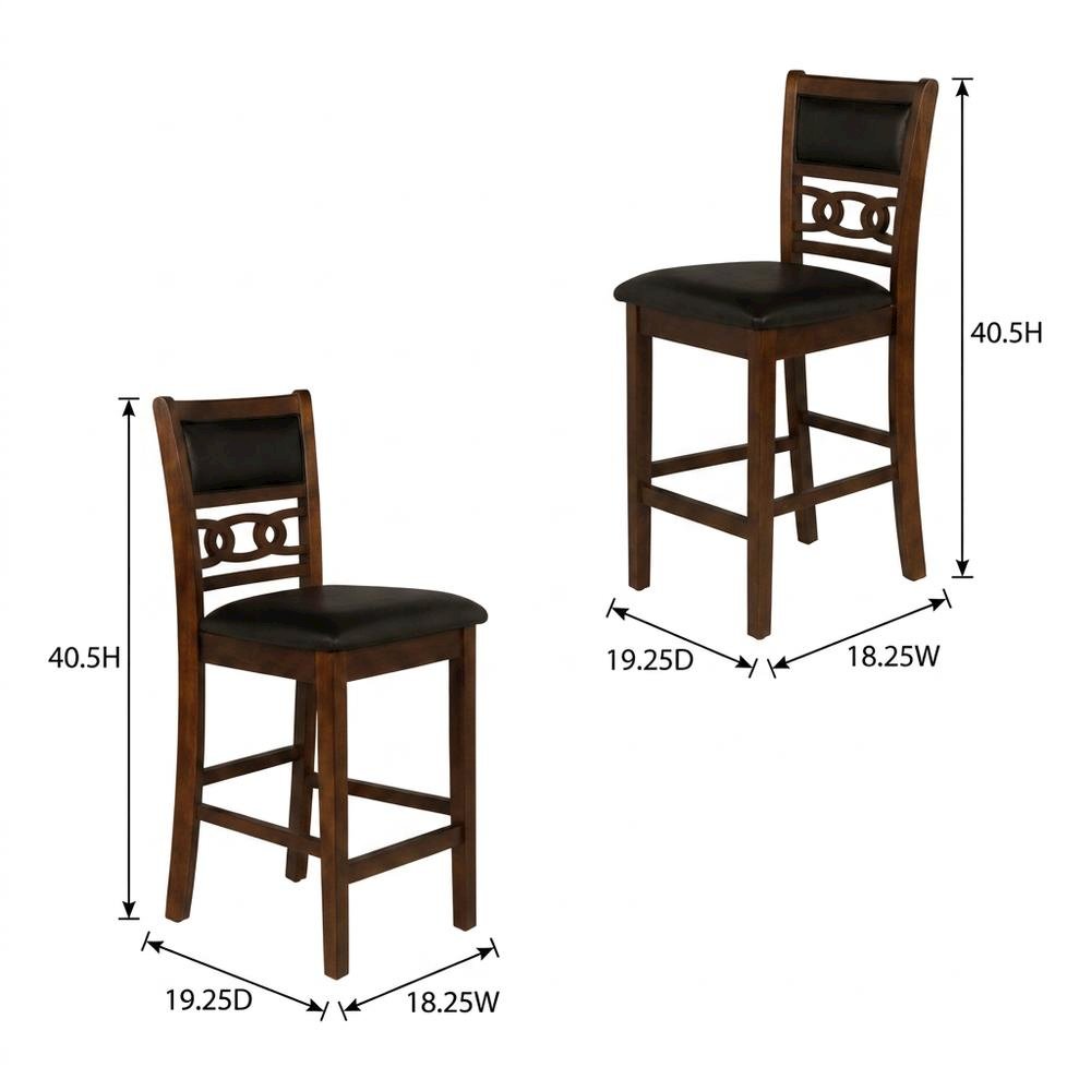 Solid Wood Upholstered Counter Height Dining Chairs, Brown, Set of 6