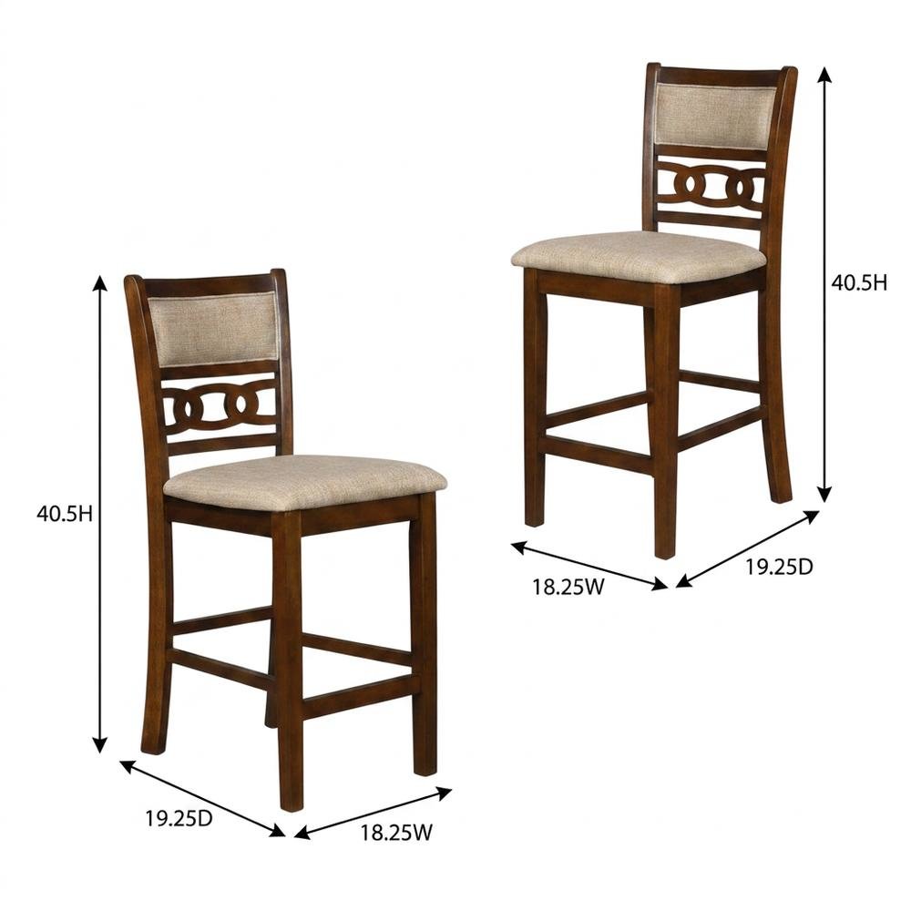 Solid Wood Upholstered Counter Height Dining Chairs, Cherry, Set of 6