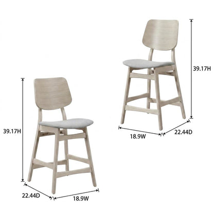 Upholstered Solid Wood Counter Height Stools with Back, Gray, Set of 4