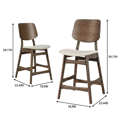 Upholstered Solid Wood Counter Height Bar Stools, Natural Beige, Set of 4