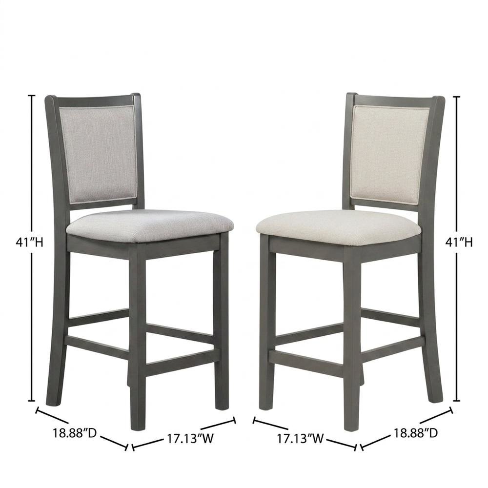 Solid Wood Counter Height Bar Stools with Polyester Upholstered Seats, Set of 6