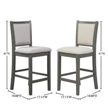 Solid Wood Counter Height Bar Stools with Polyester Upholstered Seats, Set of 6