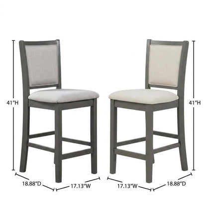 Solid Wood Counter Height Bar Stools with Polyester Upholstered Seats, Set of 6