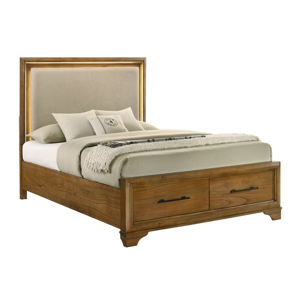 Talcott 4Pc Wood King Bedroom Set, Nightstand in Honey/Brown