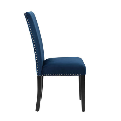 Furniture 37.75" Velvet & Wood Dining Chair in Blue (Set of 2)