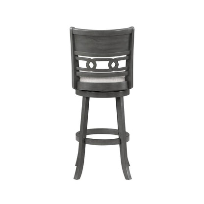 Gia 29" Solid Wood Swivel Bar Stool with Fabric Seat in Gray