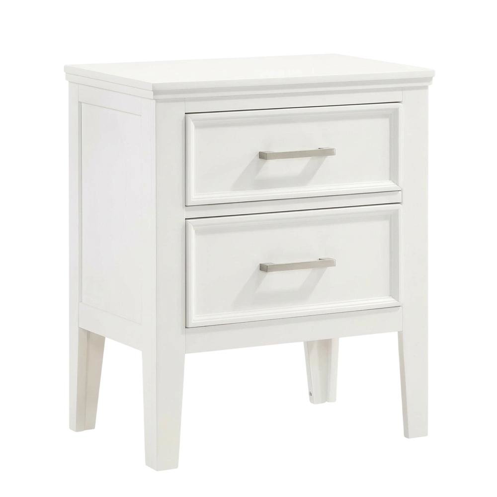 White Wood Nightstand with 2 Drawers, Modern Bedroom Storage