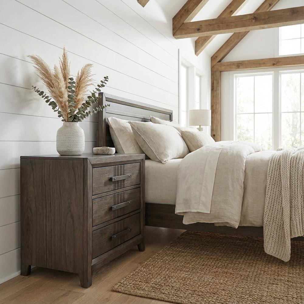 Walnut Nightstand with Distressed Finish and Ball Ing Drawer Glides