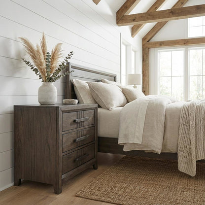 Walnut Nightstand with Distressed Finish and Ball Ing Drawer Glides